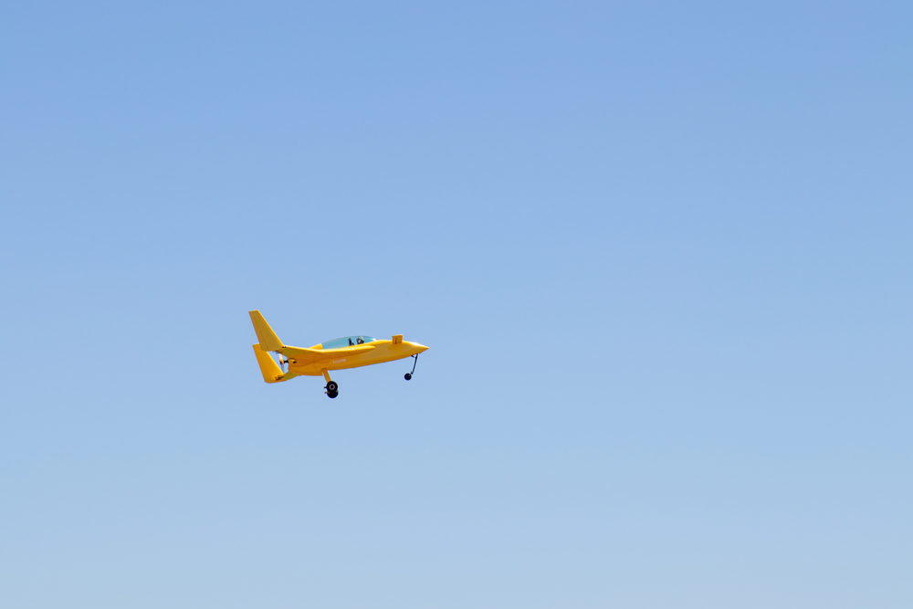 Experimental plane flying through air