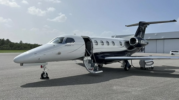 Business jet inside a hangar