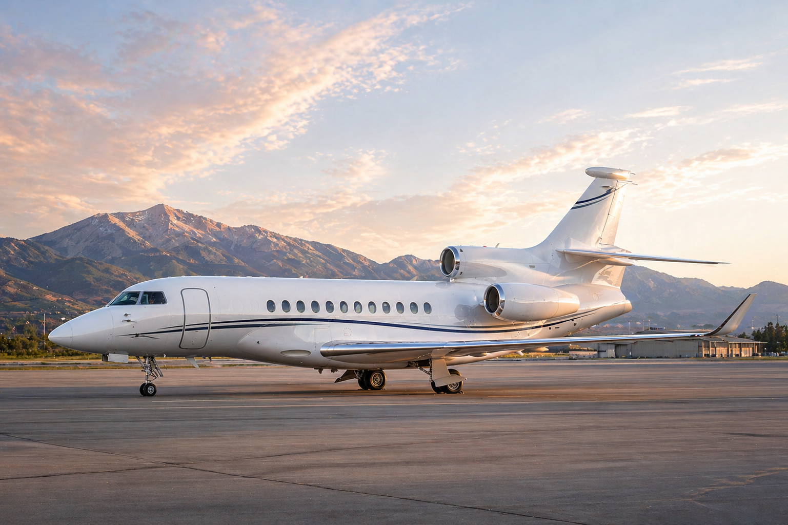 Dassault Falcon 7X parked on an airport ramp