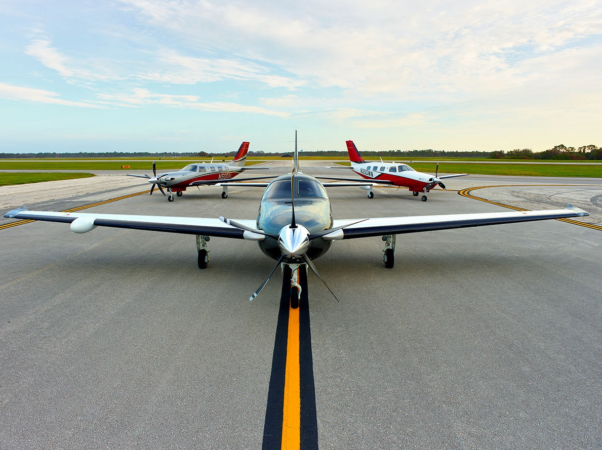 Piper M600 three version nose on lined up on the tarmac