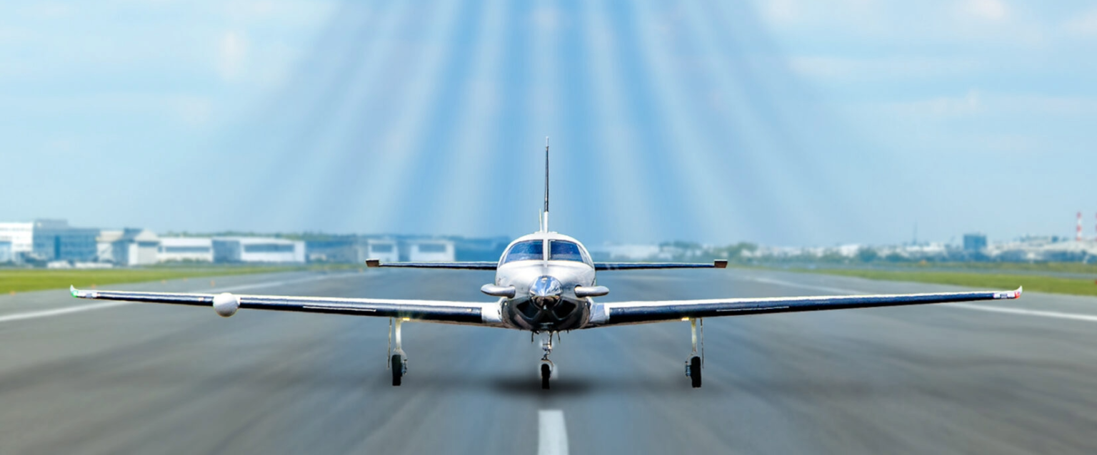 Aircraft positioned on a runway